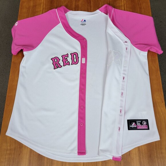 MLB Majestic Pink White Boston Red Sox Short Sleeve Baseball Jersey - XL - Picture 6 of 12